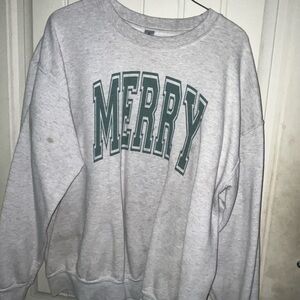 Merry Graphic Crewneck Sweatshirt - Light Gray/Green
